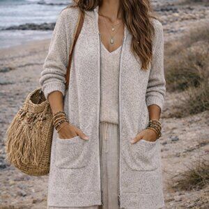 Long, heavy cotton blend knit sweater, zip up front, Originals Nicole Miller